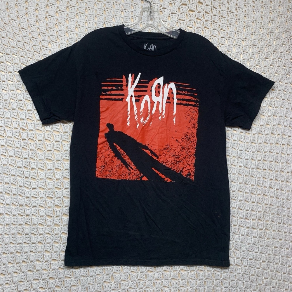 Korn Shirt Mens  Sz M  Black Short Sleeve Shadow Man Metal Rock Band‎ Tee